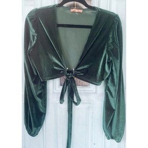 Emerald Green Velour Copper Closet Cropped Long Sleeve